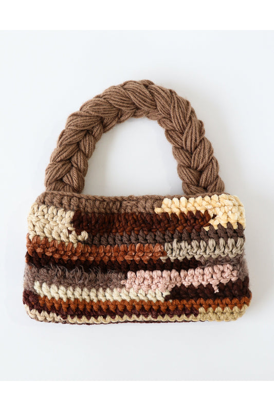 Nude color way crochet shoulder bag handmade with a variety of scrap yarn.